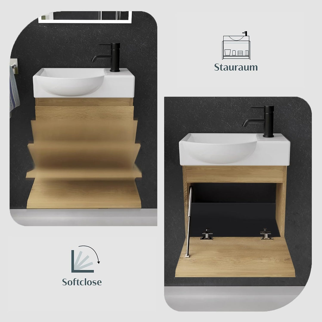 Alpenberger Waschtisch mit Unterschrank | Gäste WC Waschbecken Klein 45 cm Breit | Aufsatzwaschbecke