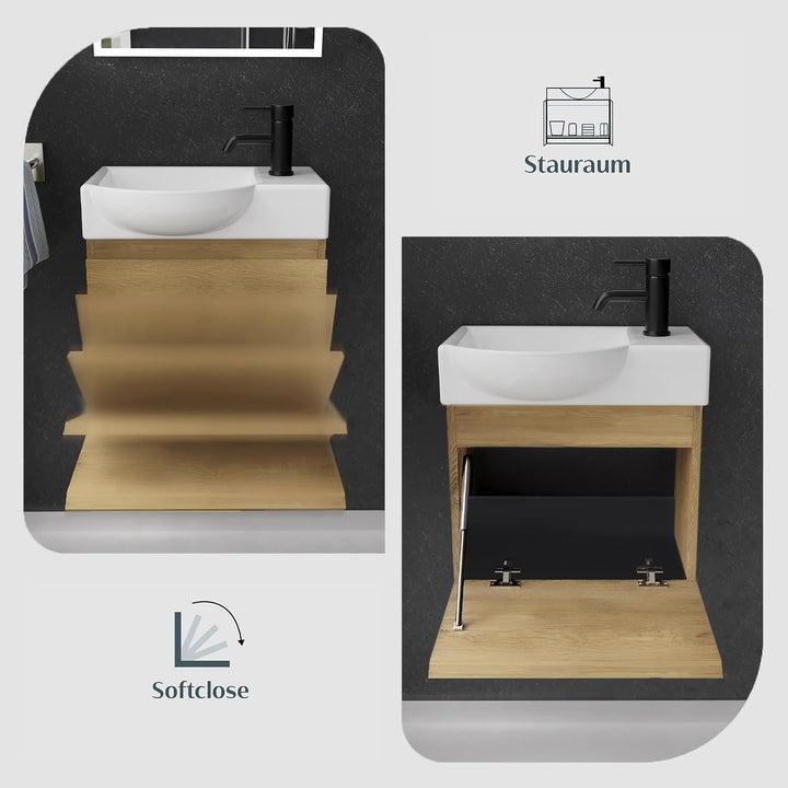 Alpenberger Waschtisch mit Unterschrank | Gäste WC Waschbecken Klein 45 cm Breit | Aufsatzwaschbecke