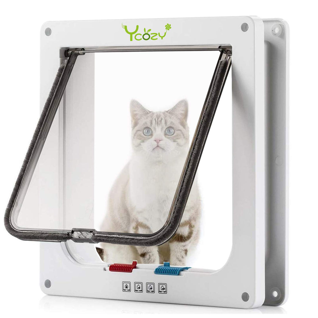Ycozy Mittel Katzentür Aussengrösse 19.7 x 19cm 4 Wege Verriegelung Indoor Haustier Tür für Innen Au