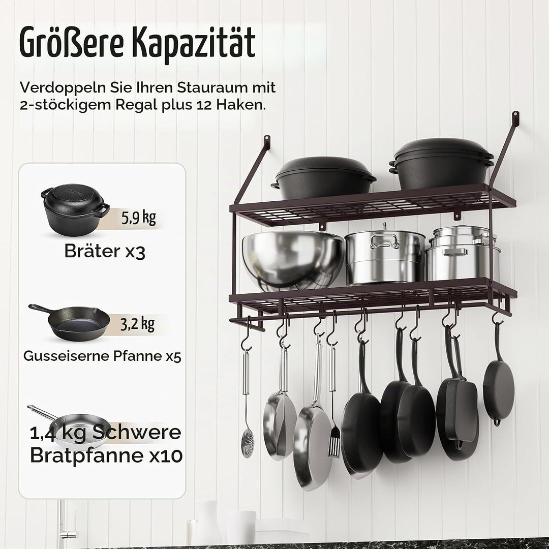 KES Ölbronze Doppel Küchenregal Pfannenhalter Küchenutensilienhalter Küche Pfannenhalter mit 12 Hake