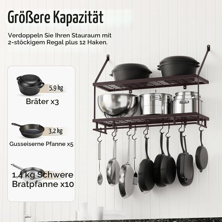 KES Ölbronze Doppel Küchenregal Pfannenhalter Küchenutensilienhalter Küche Pfannenhalter mit 12 Hake
