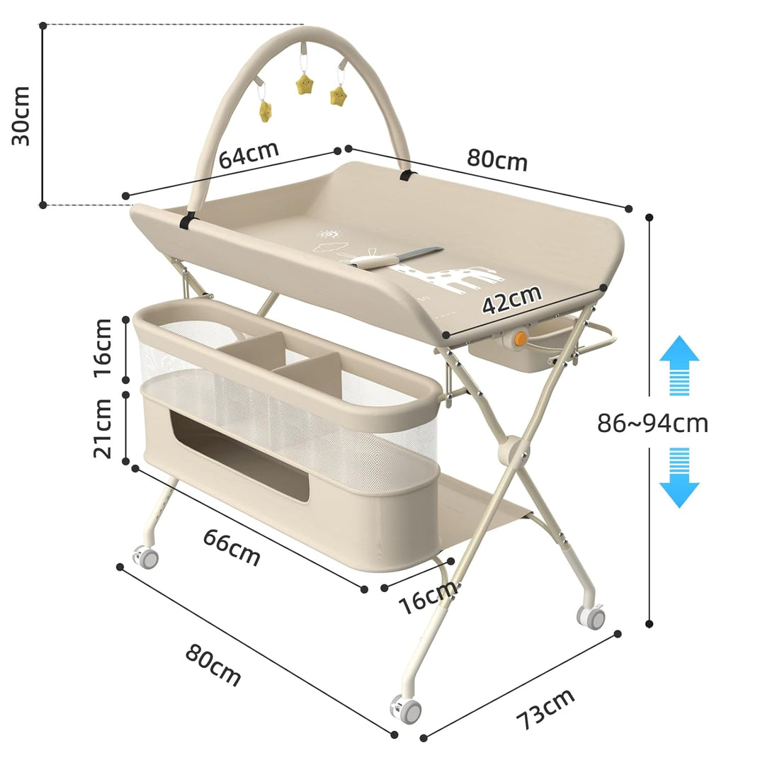 Klappbare Wickelkommode, Baby Wickelkombi, mobiler Wickeltisch mit Wickelauflage und Ablagefächern,