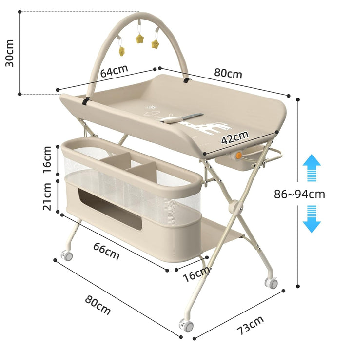 Klappbare Wickelkommode, Baby Wickelkombi, mobiler Wickeltisch mit Wickelauflage und Ablagefächern,