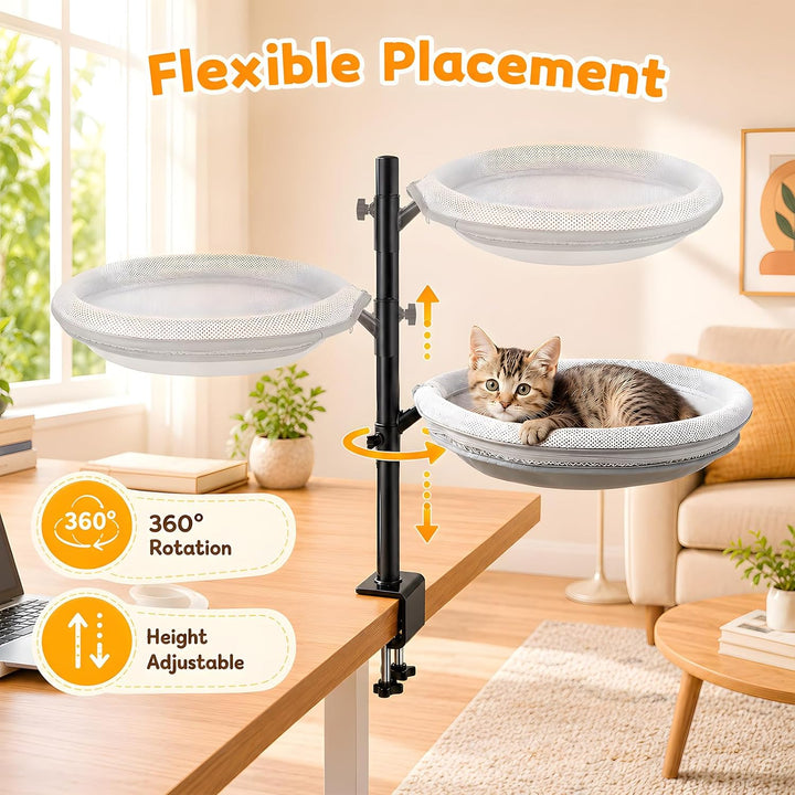 Katzenbett Schreibtisch, 360° Drehbar Höhenverstellbar Katzen Hängematte | Katzen Schreibtischbett K
