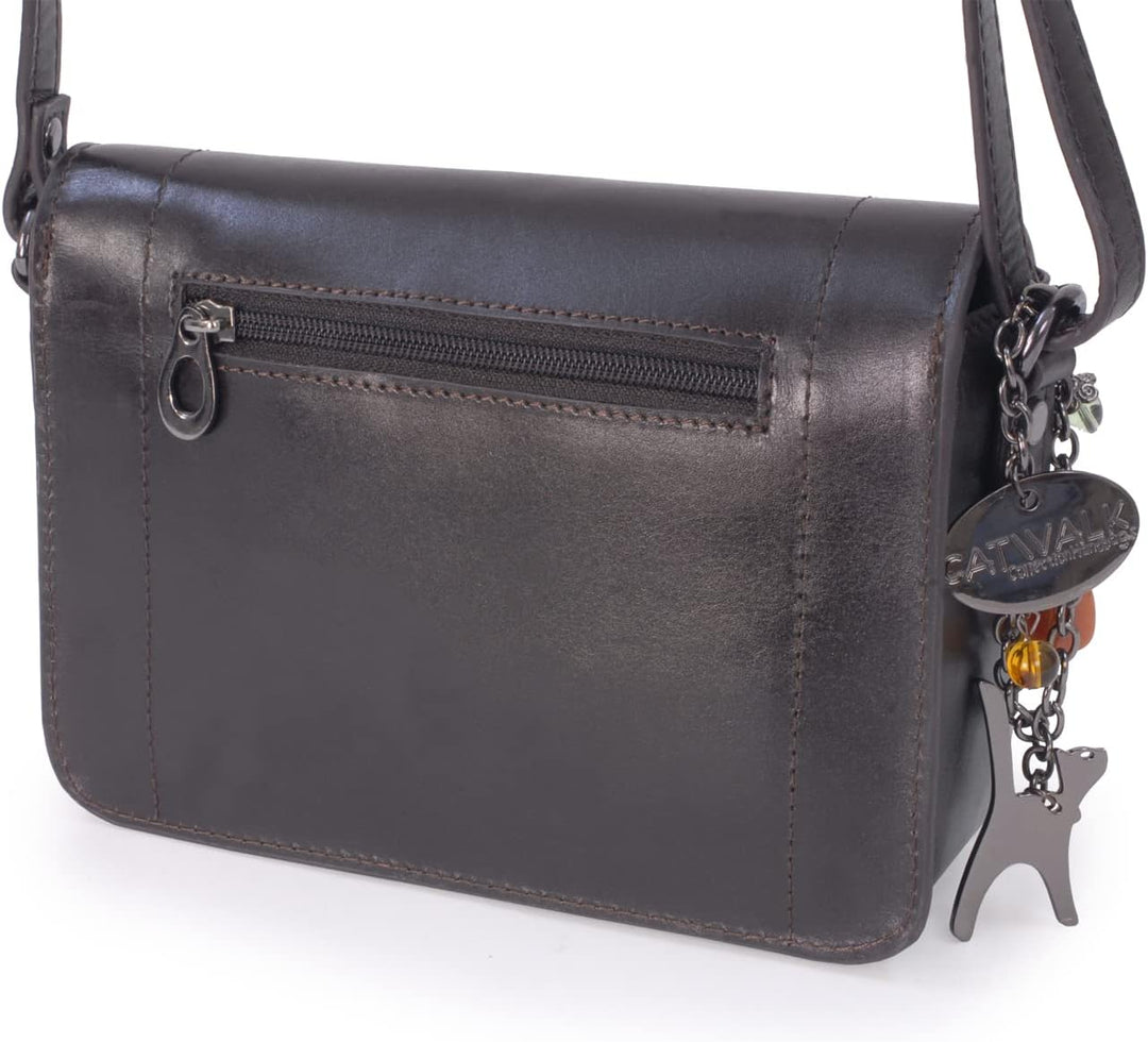 Catwalk Collection Handbags - Damen Leder Umhängetasche - Crossbody Bag/Handtasche Klein - Verstellb