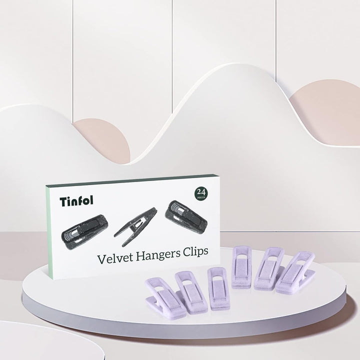 Tinfol Samt-Kleiderbügel-Clips, 24 Stück Hosenbügel, Samt-Clips, Starke beflockte Clips, perfekt für