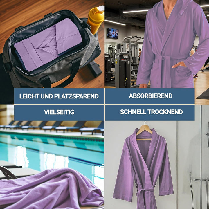Dorian Home Bademantel aus Mikrofaser für Herren und Damen, Unisex, mit praktischen Taschen und Kapu