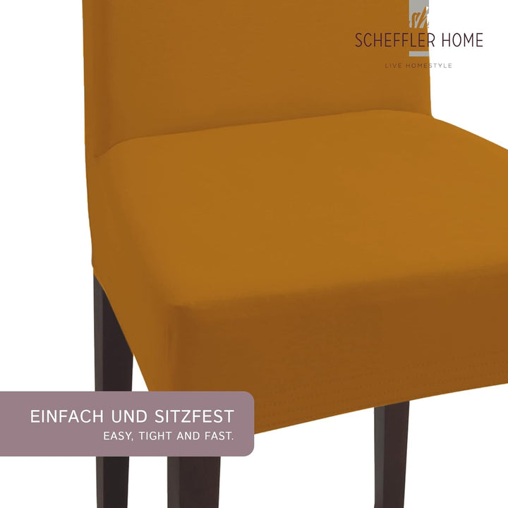 SCHEFFLER-Home Natalie Stretch Stuhlhussen Baumwolle/Stuhlhussen Kupfer-Braun/Stuhlüberzug 4er Set/S