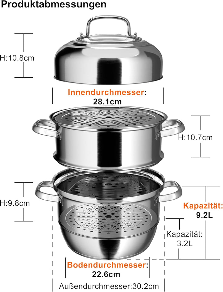 Dampfgarer Topf Induktion VENTION, Dampfkocher 30 cm, Dampftopf Gross 30cm, 30cm