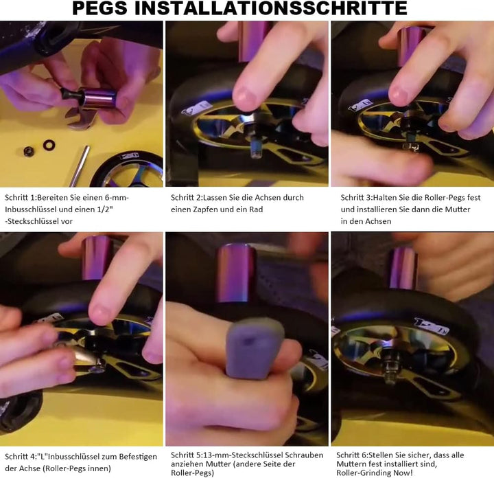 Scooter pegs - 2 stück Pro Stunt Scooter Pegs Rainbow Schward mit 12.9 Stufe Achse und Befestigungsm