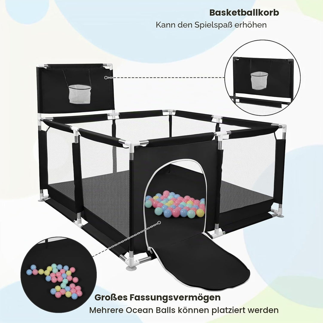 Spielbox für Babys mit Schnullern, verbesserte Version 2025, Spielzaun aus Oxford-Stoff 300D, Aktivi