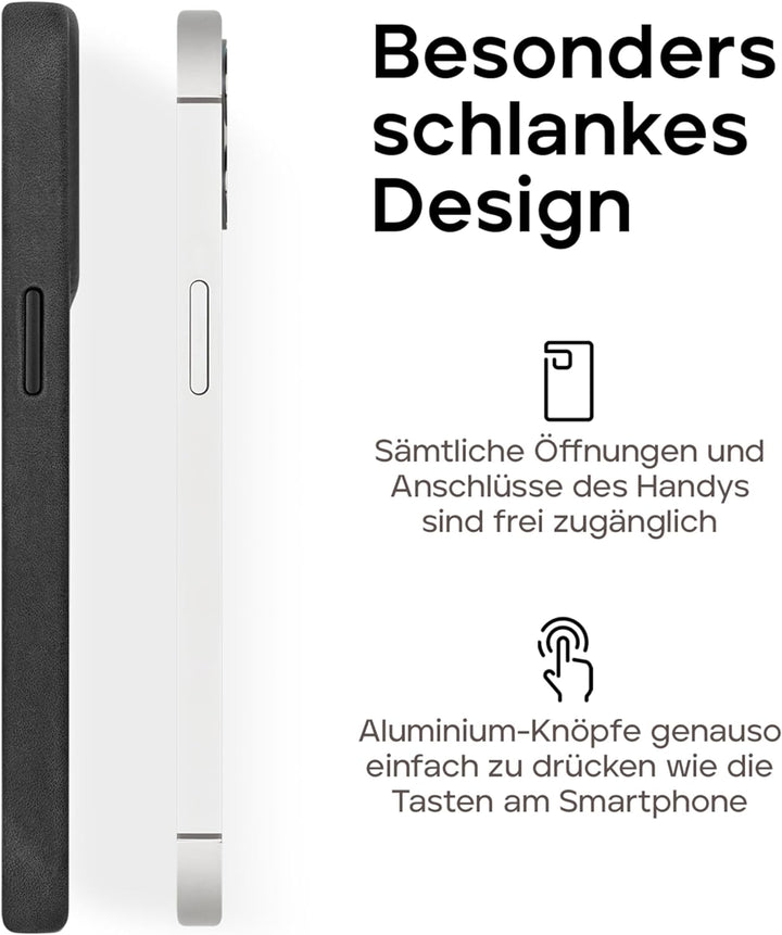 WIIUKA Hülle für iPhone 14 Pro Max, Leder aus Deutschland, Lederhülle extra Dünn, Premium Handyhülle