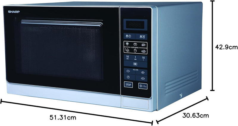 Sharp R342INW Solo-Mikrowelle / 25 L / 900 W / LED-Display / 8 Automatikprogramme / Timer / Gewichtg