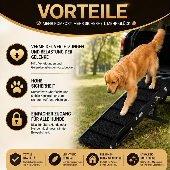 TEHORNEO Hundetreppe für Kleine Hunde, Hunderampe 4 Höhen 25-41 cm, Hunderampe Sofa, Hunde Rampe Bis