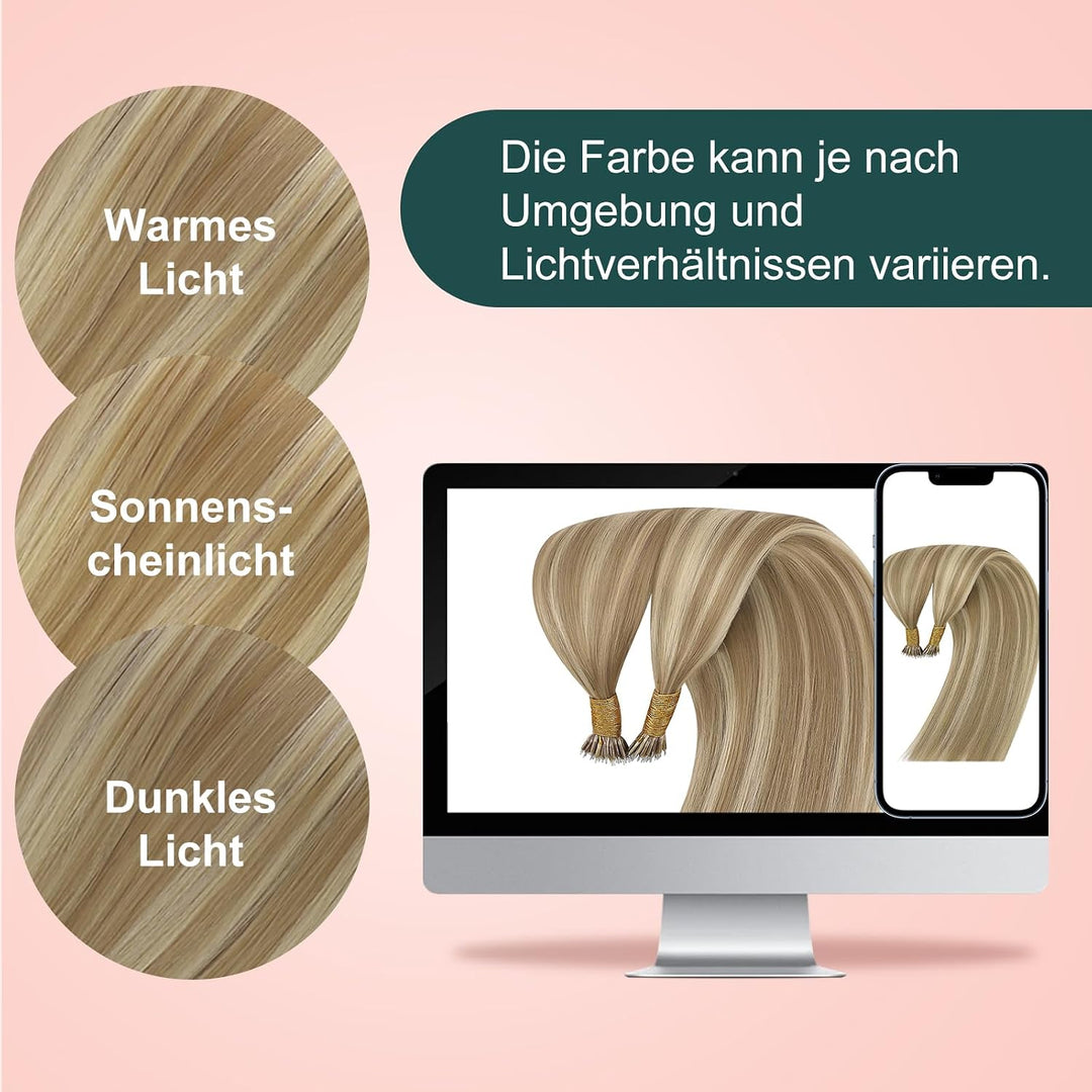 Easyouth Extensions Nanoring Echthaar Blond Nanoring Extensions Echthaar Aschblond Highlight Mittelb