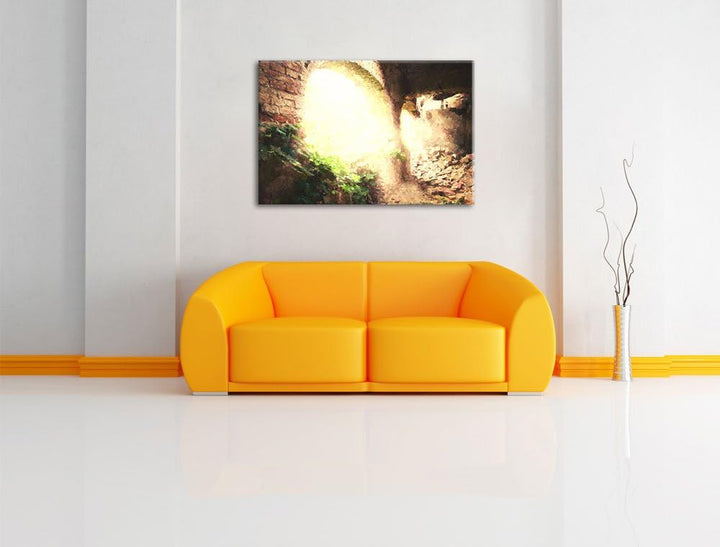 alte Ruine Malerei Effekt, Format: 100x70 auf Leinwand, XXL riesige Bilder fertig gerahmt mit Keilra