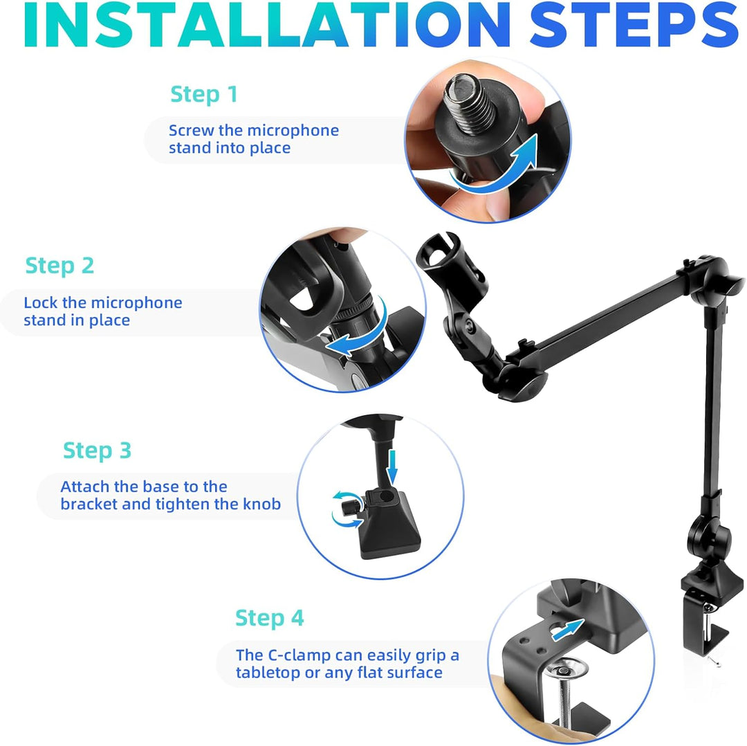 Mikrofon Arm Tisch Mikrofonarm, Verstellbar Microphone Ständer Universel Mic Arm mit Tischklemme und