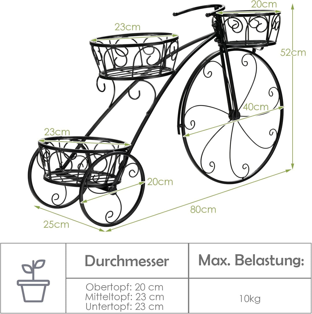 GOPLUS Pflanzenregal Fahrrad, Blumenregal mit 3 Ebenen, Blumenständer aus Metall, Pflanzenständer Bl