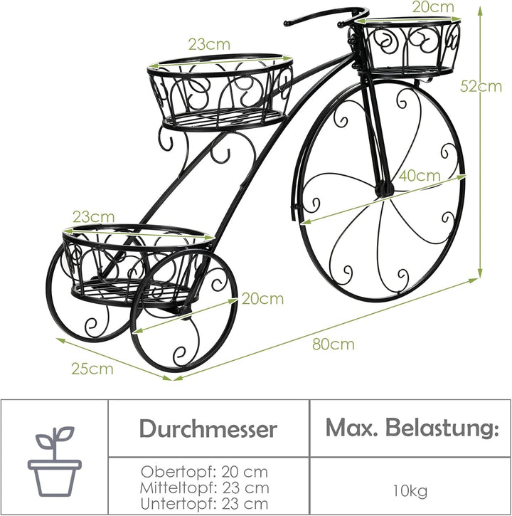 GOPLUS Pflanzenregal Fahrrad, Blumenregal mit 3 Ebenen, Blumenständer aus Metall, Pflanzenständer Bl