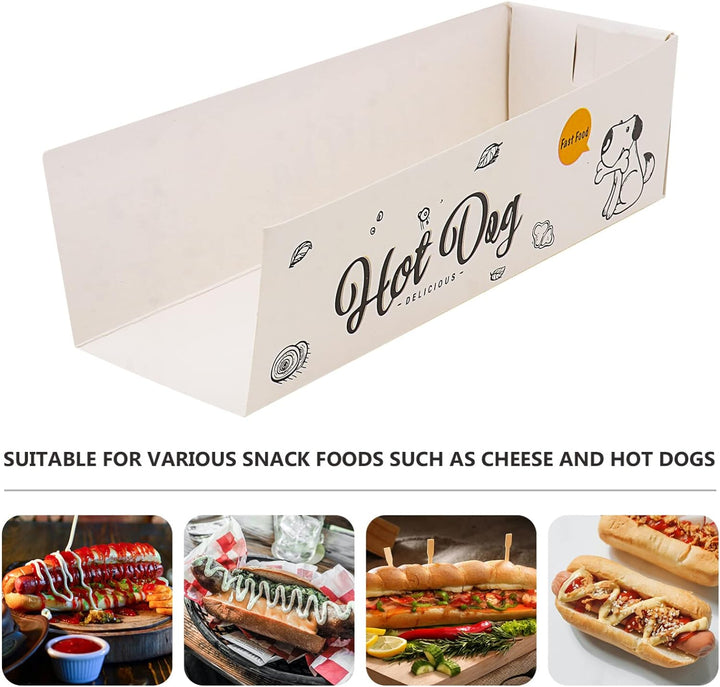 100 Stück Papier Hot Dog Tabletts Einweg-Papier-Futtertablett Snack-Behälter Box Hot Dog Papierhalte