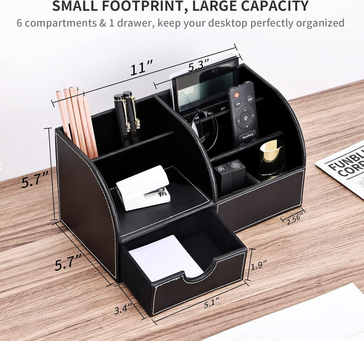KINGFOM Büro Schreibtisch Organizer Ordnungssystem Tisch Organizer PU Leder Stiftehalter Stiftebox S