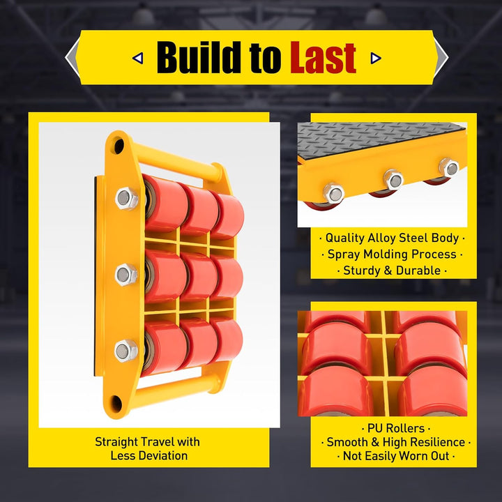 KOLHGNSE Machine Transport Skate 15T, Transportfahrwerk Schwerlastrollen 9 Roller Versandwagen 360°