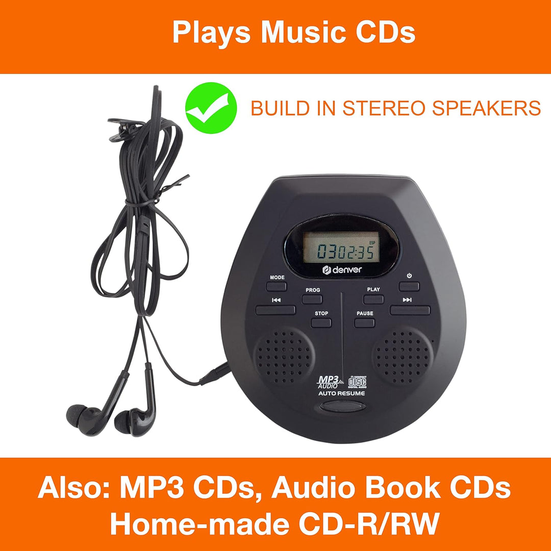 Denver DMP-395B Tragbarer CD-Player CD, CD-R, CD-RW, MP3 Inkl. Lautsprecherbox Schwarz, Schwarz