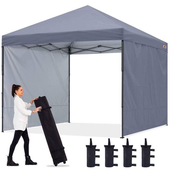 ABCCANOPY Faltpavillon UV50+ mit 2 Seitenwänden, Grau 300 cm | 500D Polyester,wasserdicht, 4 Sandsäc