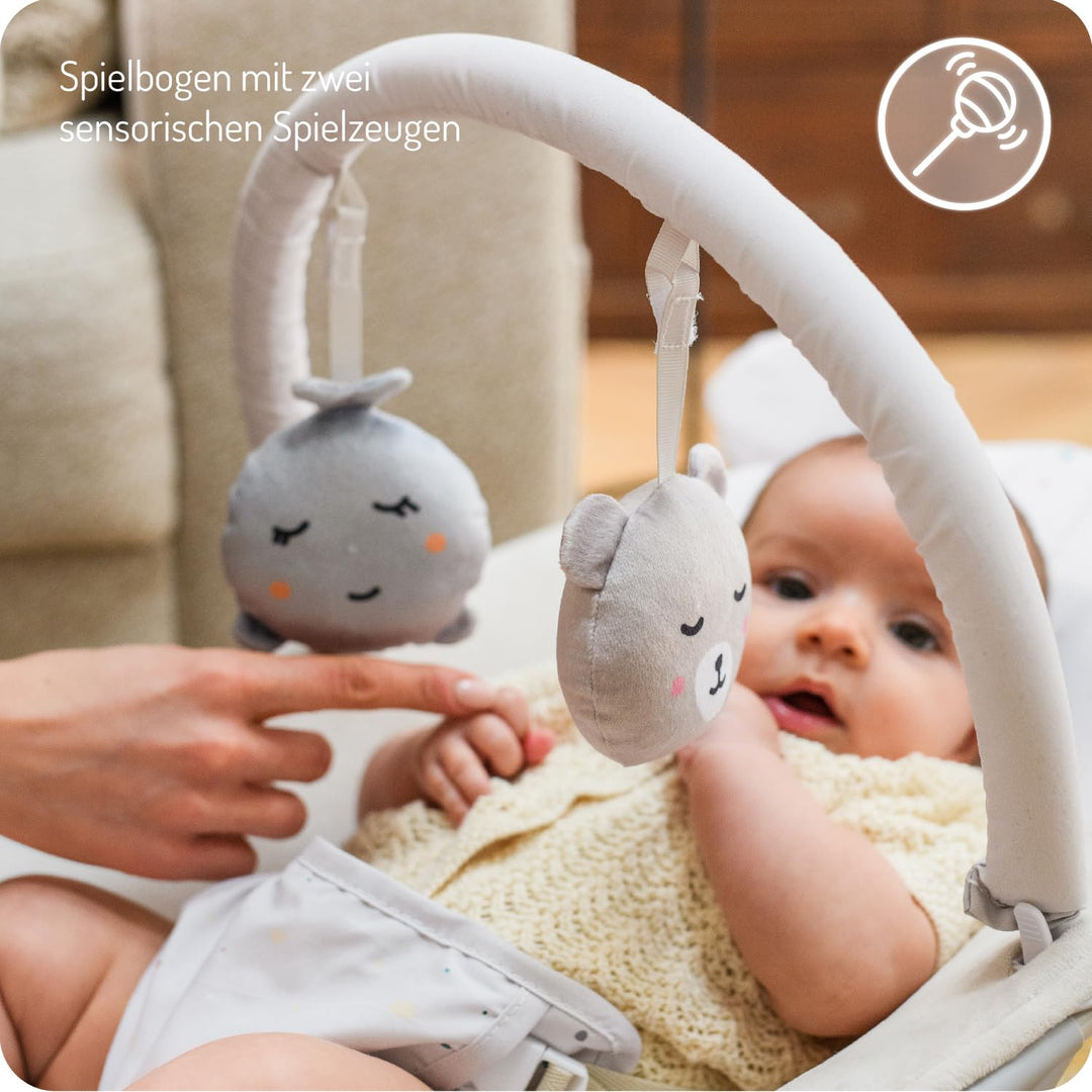 MoMi GLOSSY Babywippe für Babys bis 9 kg, 3-Punkt-Sicherheitsgurt, Metallgestell mit Antirutsch-Füss