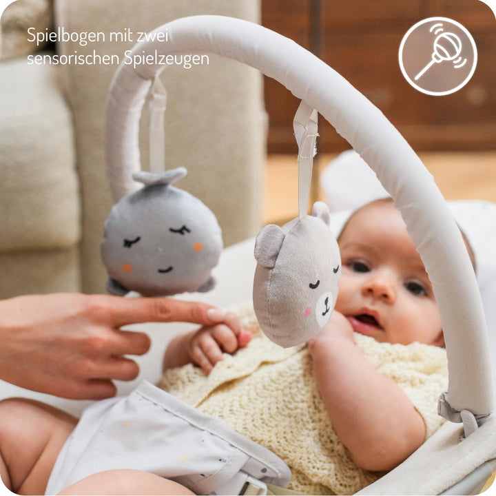 MoMi GLOSSY Babywippe für Babys bis 9 kg, 3-Punkt-Sicherheitsgurt, Metallgestell mit Antirutsch-Füss