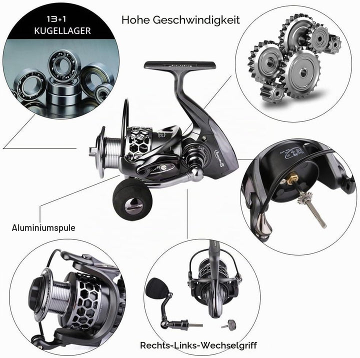 Sougayilang Angelrolle 13 + 1BB leicht, ultra-glatt, Aluminium-Spinnrolle mit gratis Ersatz-Graphits