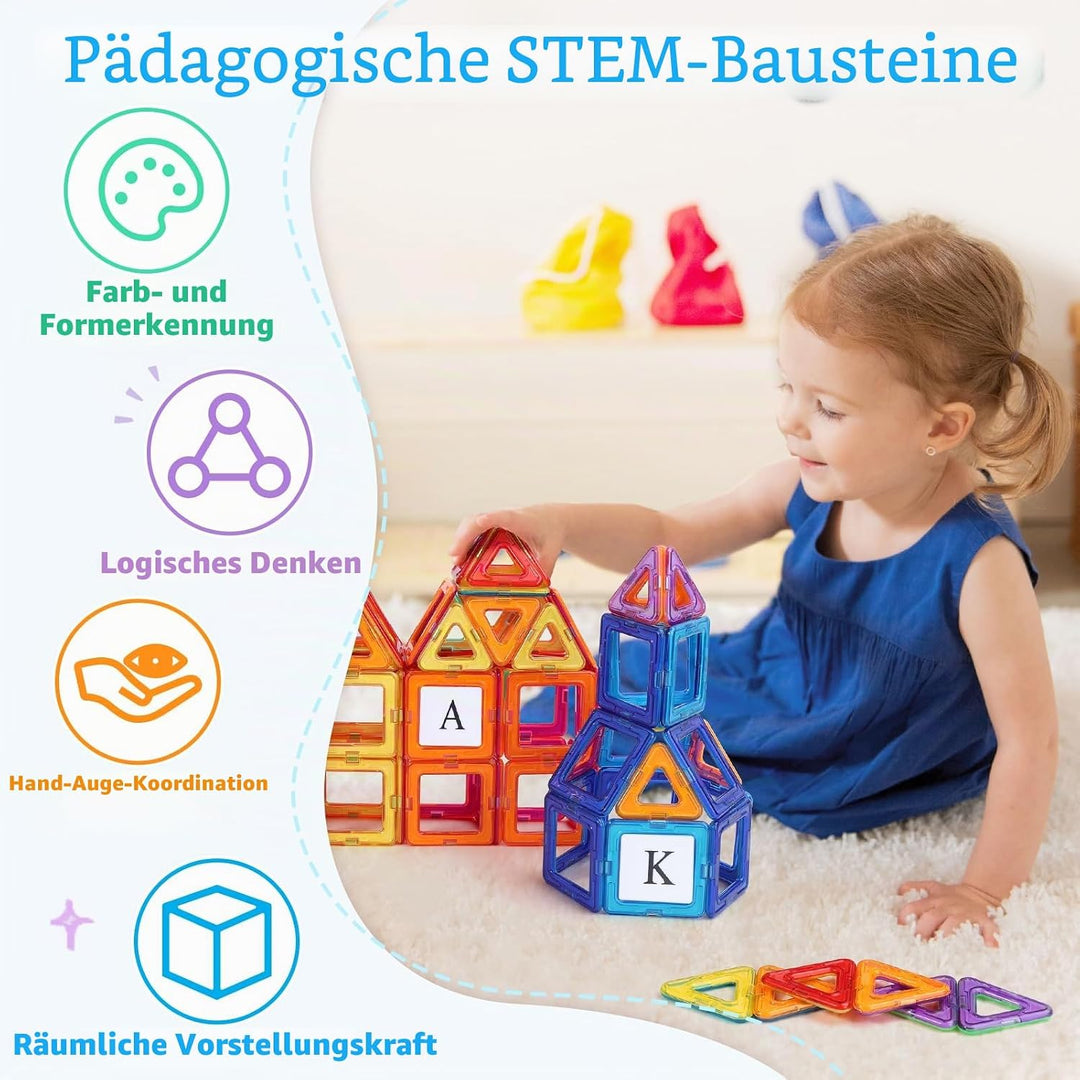 ECHOCUBE Magnetic Building Blocks Set 70PCS - Educational Magnet Tiles mit Hellen Farben, Kinder Con