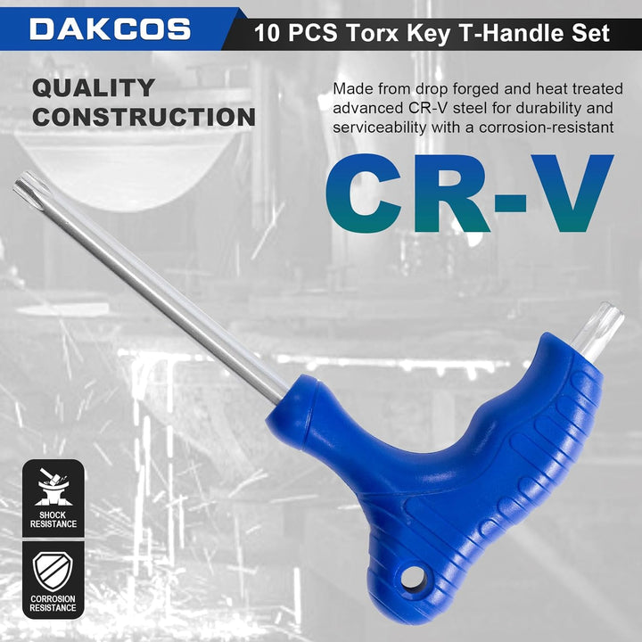 DAKCOS 10 tlg Torx Schlüssel Set mit T-Griff Torx-Stiftschlüssel mit Stirnlochbohrung für Innen-TORX