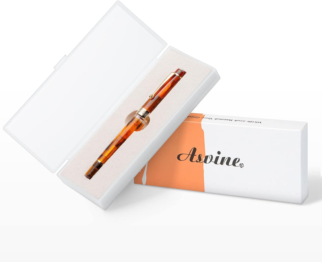 Asvine P20 Kolbenfüllhalter, Bernsteinharz, Iridium, extra feine Feder, goldfarbene Zierteile, glatt