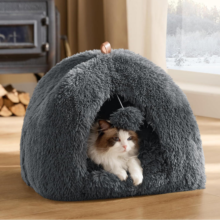 BEDSURE Katzenbett grosse Katzen Katzenhöhle- 40x40x40 cm Plüsch Katzenhaus Indoor mit abnehmbarem K