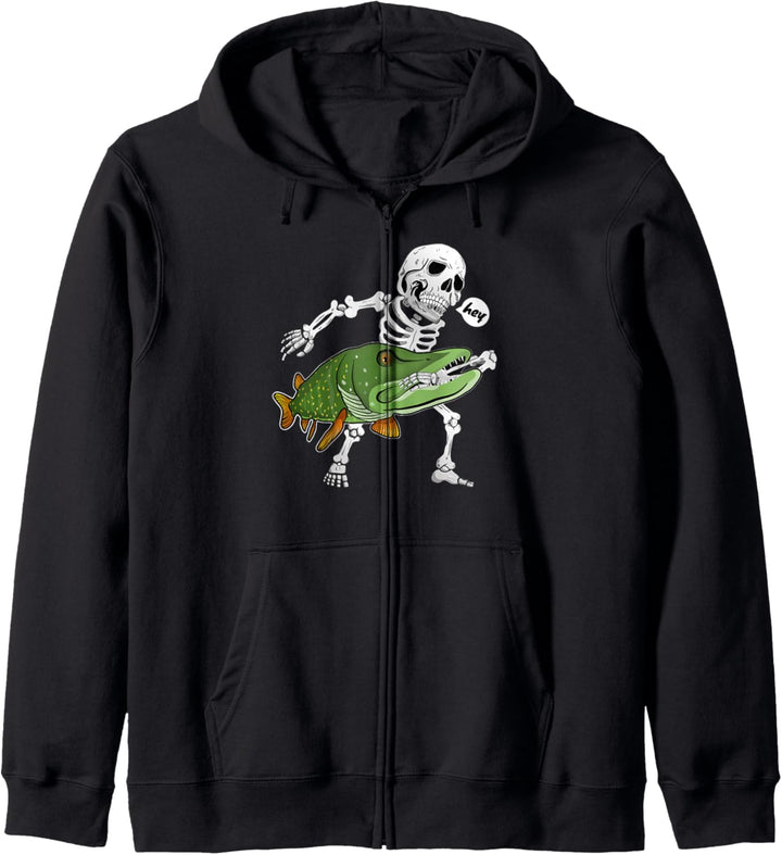 Lustiges Angler Geschenk fürs Raubfisch Angeln Skelett Hecht Kapuzenjacke
