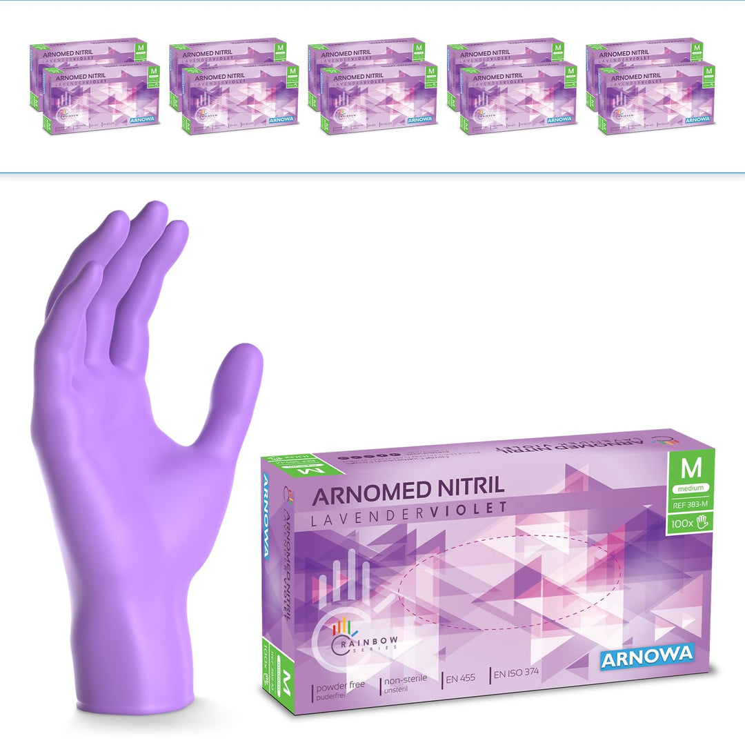 1000 Stück ARNOMED Einweghandschuhe Lila, Einmalhandschuhe M, Nitril Handschuhe Einweg, Nitrilhandsc
