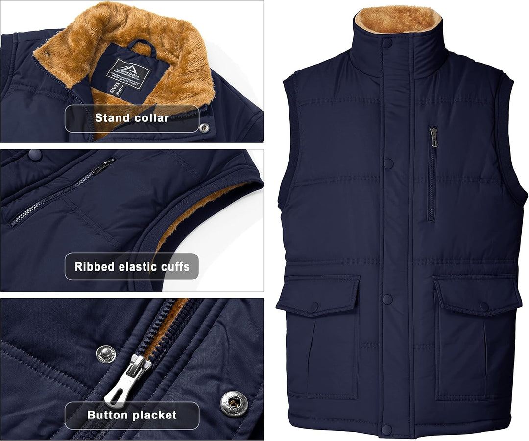MAGCOMSEN Winterweste Herren Gefüttert Outdoor Weste Warme Fleeceweste Freizeit Ärmellos Jacke Therm