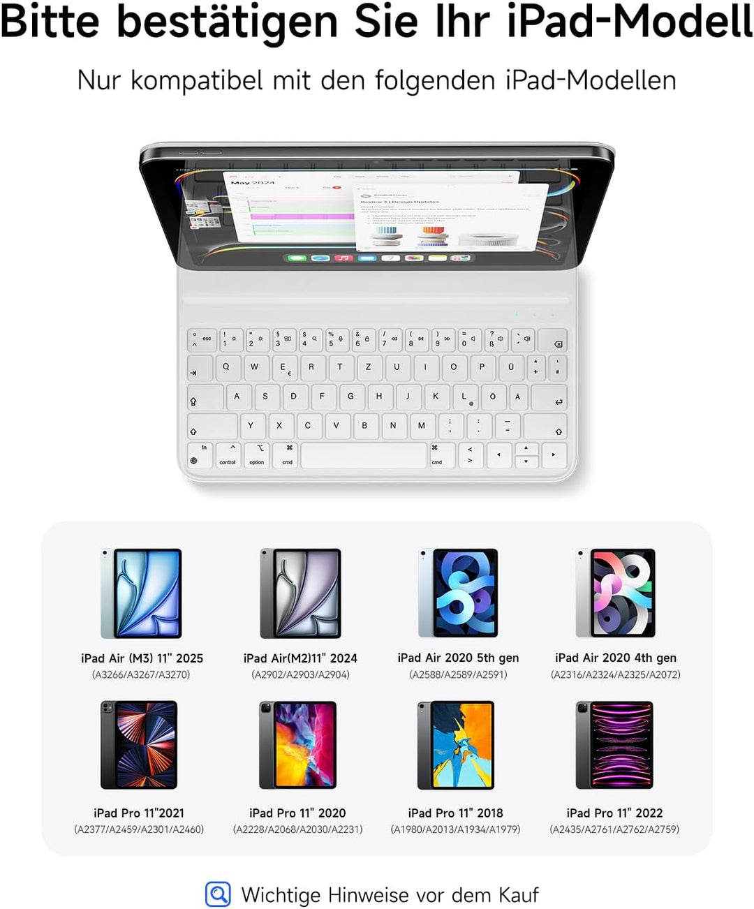 HOU Slim Bluetooth Tastatur Hülle für iPad 11. Gen 2025 (A16) & 10. Gen 2022 – Tastatur per iPad Auf