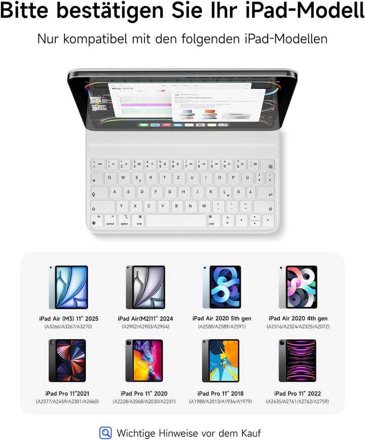 HOU Slim Bluetooth Tastatur Hülle für iPad 11. Gen 2025 (A16) & 10. Gen 2022 – Tastatur per iPad Auf