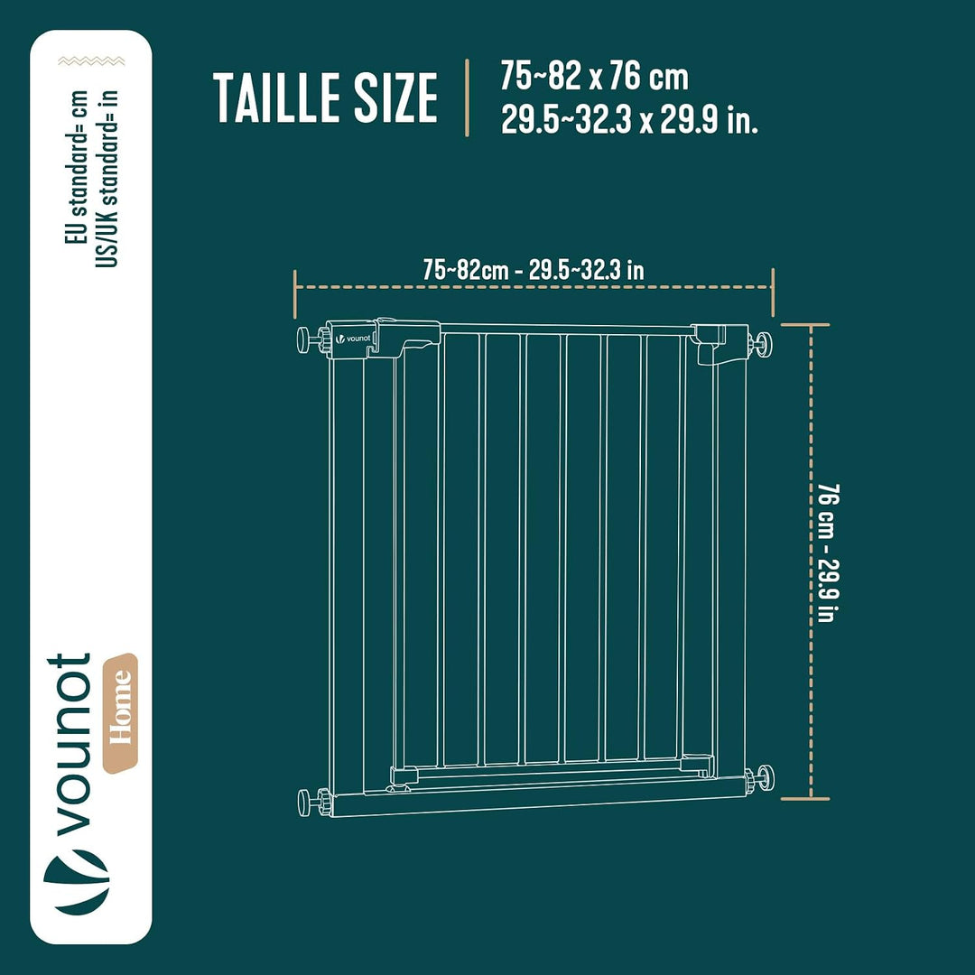 VOUNOT® Treppenschutzgitter ohne Bohren 75-82 cm, Metall Treppengitter Türschutzgitter für Kinder un