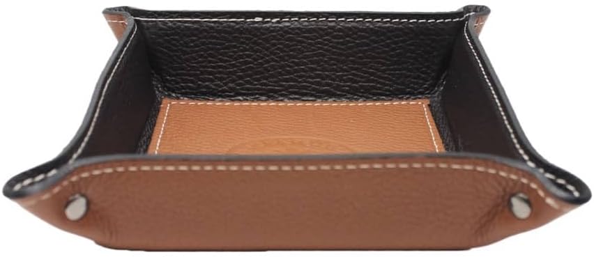Taschenleerer aus echtem Leder - Quadratisches Ledertablett Organizer, Praktische Aufbewahrungsbox -