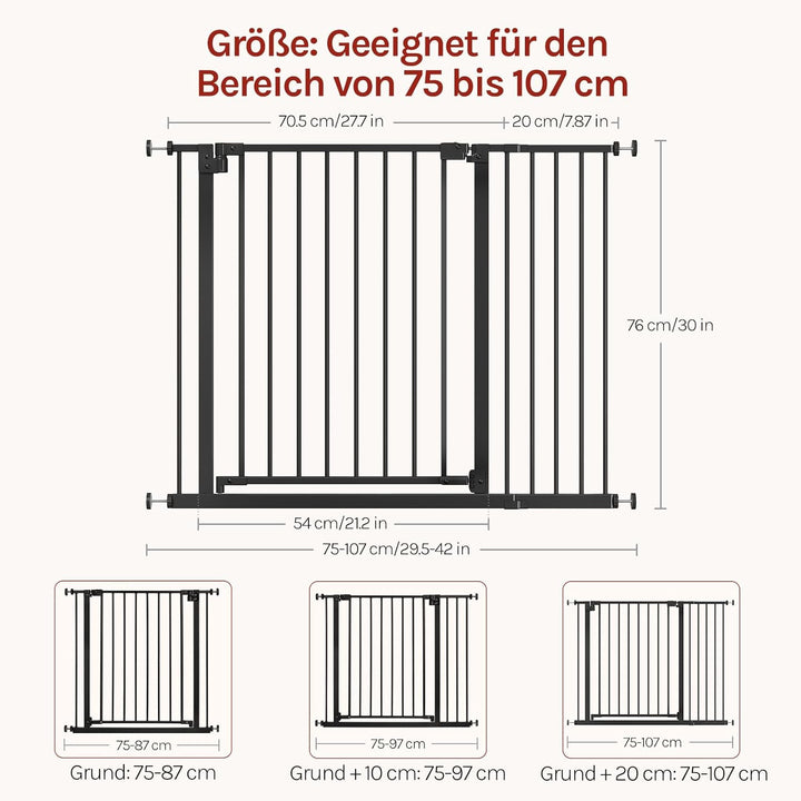 WOLTU Treppenschutzgitter, Türschutzgitter, Absperrgitter, inkl. 2 Verlängerungen von 10 cm, 75-107