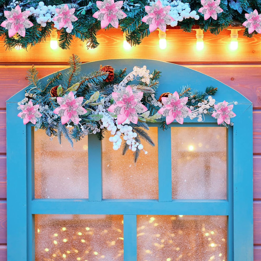 24 Glitzer Weihnachtsstern Blumen Künstliche Weihnachten Blumen Ornamente Hochzeit Blume Deko Weihna