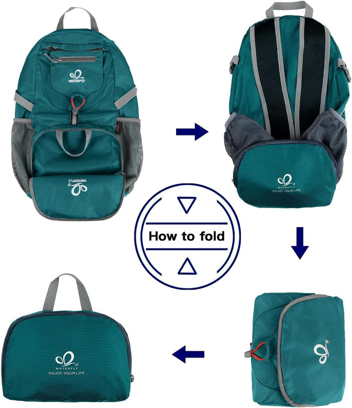 WATERFLY Ultraleicht Faltbar Klein Rucksack: 20L Leicht Packable Wanderrucksack Tagesrucksack Trekki