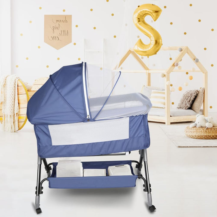 Kedia Babywiege mit Moskitonetz, Babybett & Reisebett mit Rollen, Babybett für Wiegen, höhenverstell