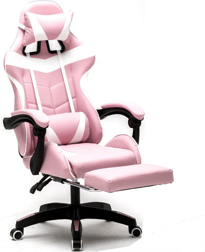 Gaming Stuhl mit Fussstütze Cyclone Teenager - Bürostuhl - Racing Gaming Stuhl - Rosa Weiss