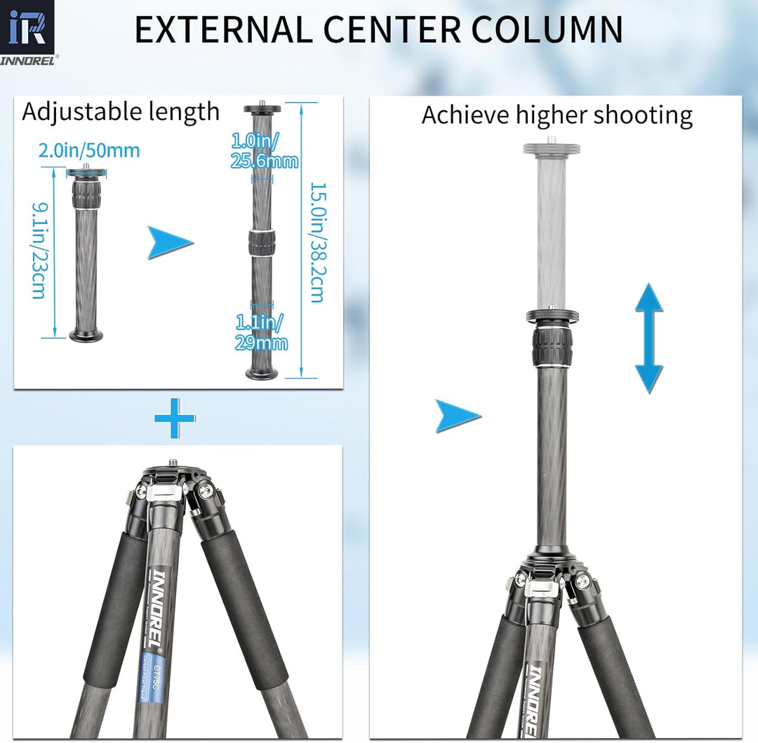 Kohlefaser-Stativ- INNOREL CT75C Super professionelles tragbares Reisestativ für DSLR-Kamera Robuste
