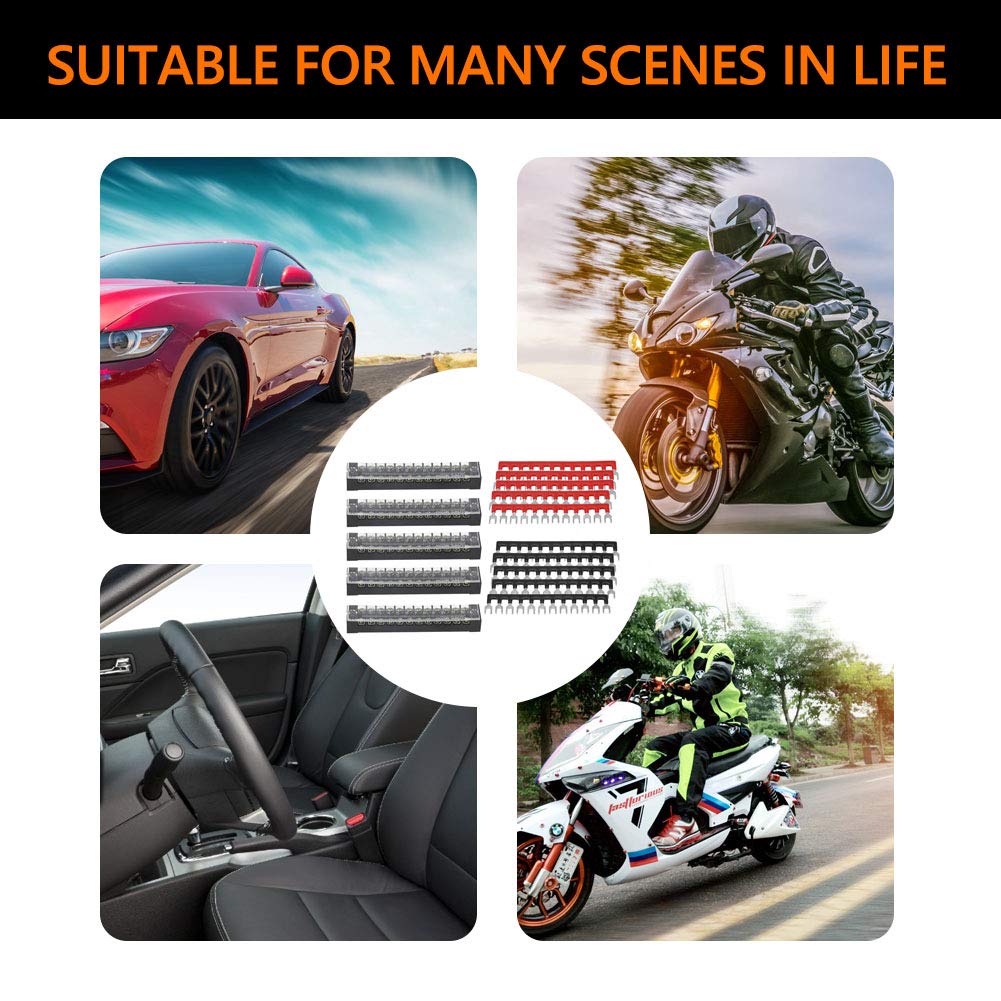 Keenso Klemmenleiste, 5 Stück zweireihig 12 Positionen 600V 15A Schraubklemmenblock + vorisolierter