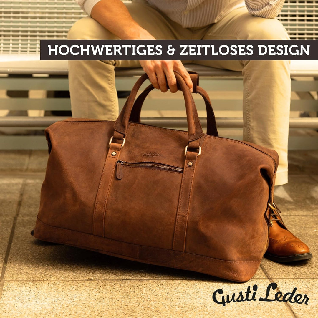 Gusti Reisetasche Leder - Ruben Damen und Herren Reisetasche Sporttasche Handgepäck Umhängetasche Le